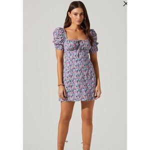 ASTR the‎ Label Floral Puff Sleeve Minidress in Blue Fuchsia Floral XL